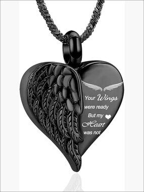 Stainless Steel Angel Wing Heart Urn Necklace for Ashes Memorial Jewelry